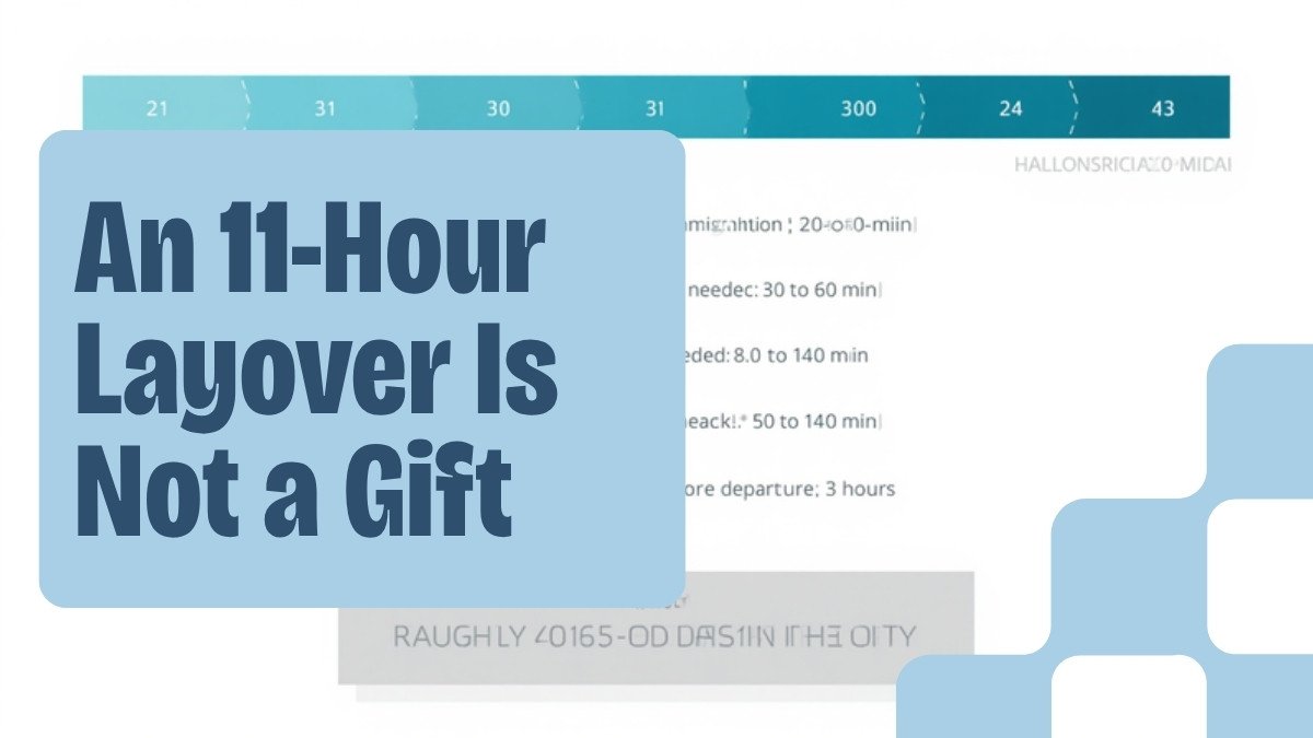 Breakdown showing how an eleven hour layover reduces to roughly four or five usable hours in the city once immigration, baggage, transfers and airport return time are subtracted