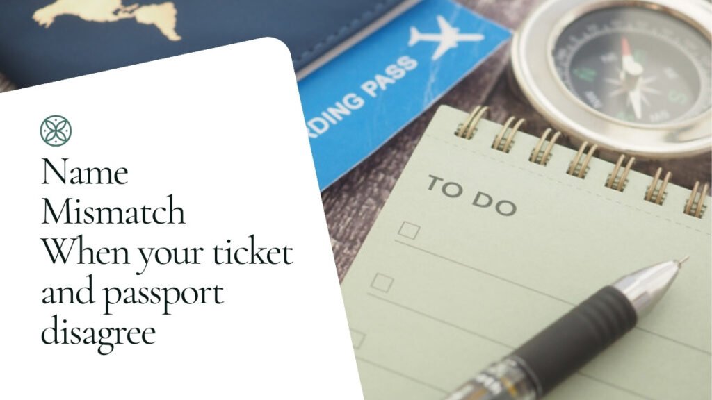 An open passport photo page beside a printed boarding pass, used to check that the names match before travelling