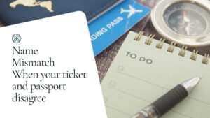 An open passport photo page beside a printed boarding pass, used to check that the names match before travelling