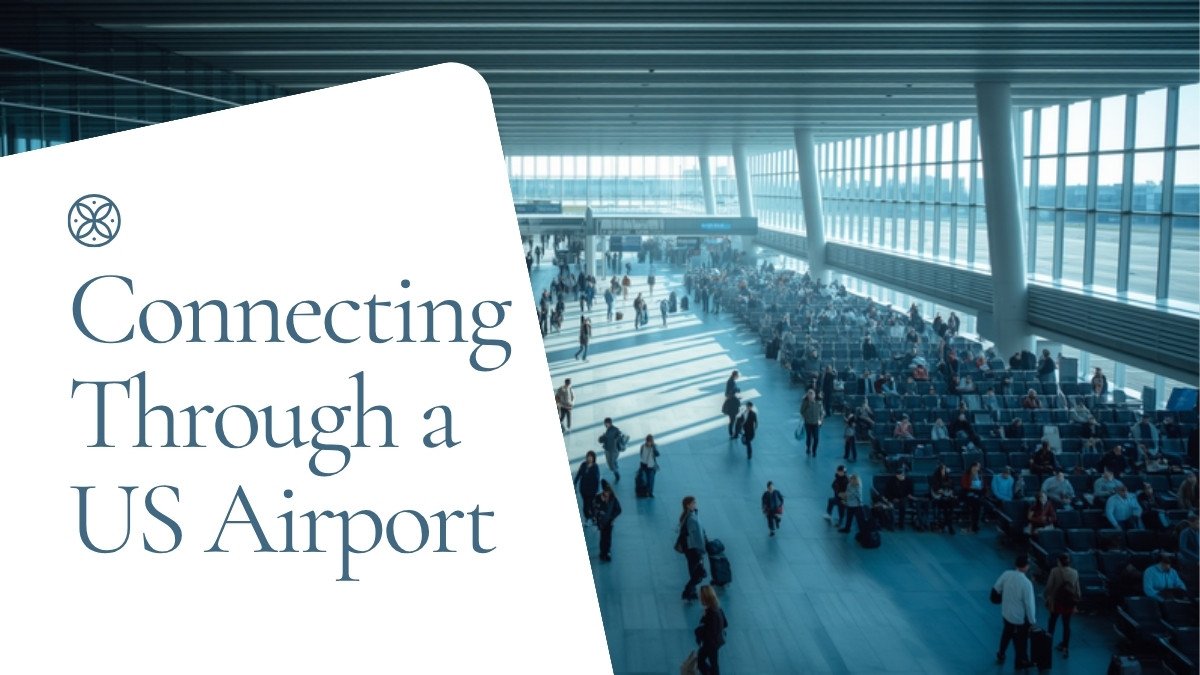 The sequence when connecting through a US airport: immigration, collect bags, customs, recheck belt, security again, then the onward gate